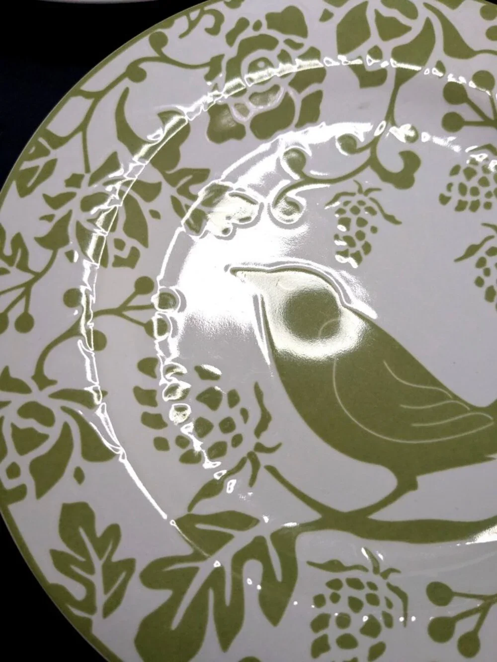 Pier 1 Imports Green Bird Stoneware 8” Luncheon Salad Dessert Plates Set Of 3